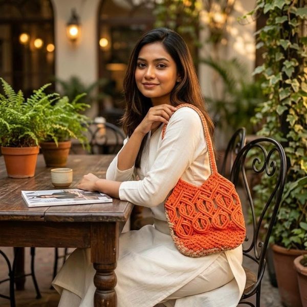 Handcrafted Macramé Shoulder Bag | Geometric Dual Tone